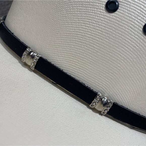 Lone Star White Western Cowboy Hat With Black Band & Silver Accents - Picture 5 of 10